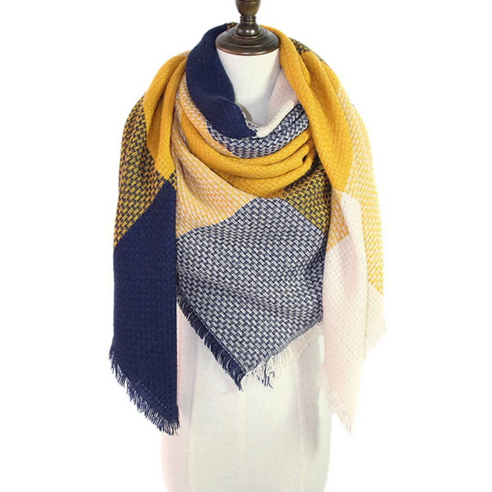 

Fashion Women Winter Warm Scarves 2019 New Plaid Cashmere Large Square Plaid Wool Shawls Ladies Soft Tassel Casual Scarves