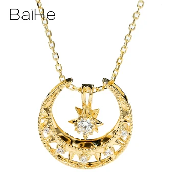 شراءBAIHE الصلبة 18K الذهب الأصفر 0.10ct الماس الطبيعي النساء المشاركة العصرية غرامة مجوهرات رائعة ستار القمر القلائد