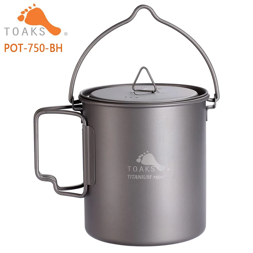 TOAKS TITANIUM POT WITH BAIL HANDLE Outdoor Camping Pot Lightweight Equipment 750ml, 1100ml, 1300ml, 1600ml, 2000ml 3