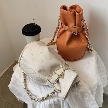 

NEW Small Bucket Bag Simple Style PU Leather Chain Shoulder Crossbody Women's Handbag Chic Female Bag Casual Black Color Totes