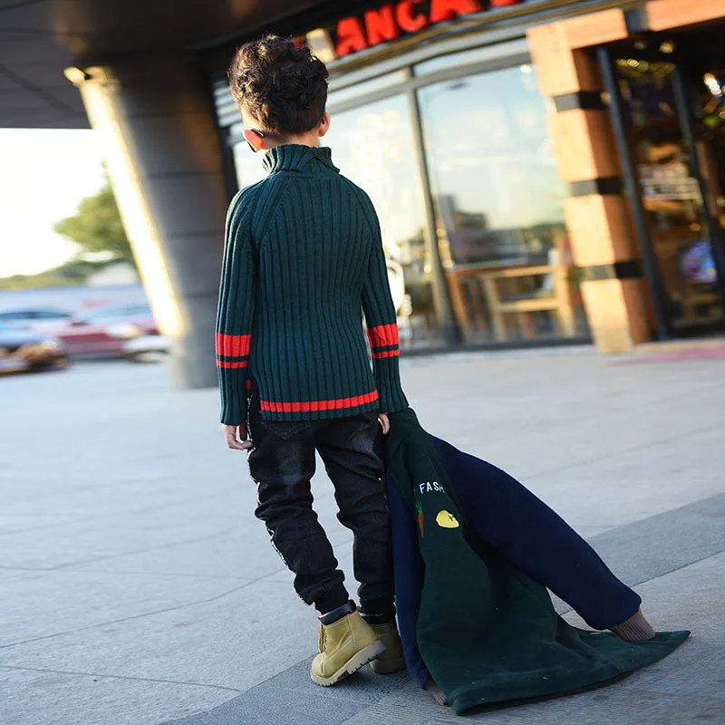 

New Style Kids' Sweater Autumn And Winter 2018 BOY'S Big Boy Cotton Knitwear High Collar Pullover Convention Standard Wool Child