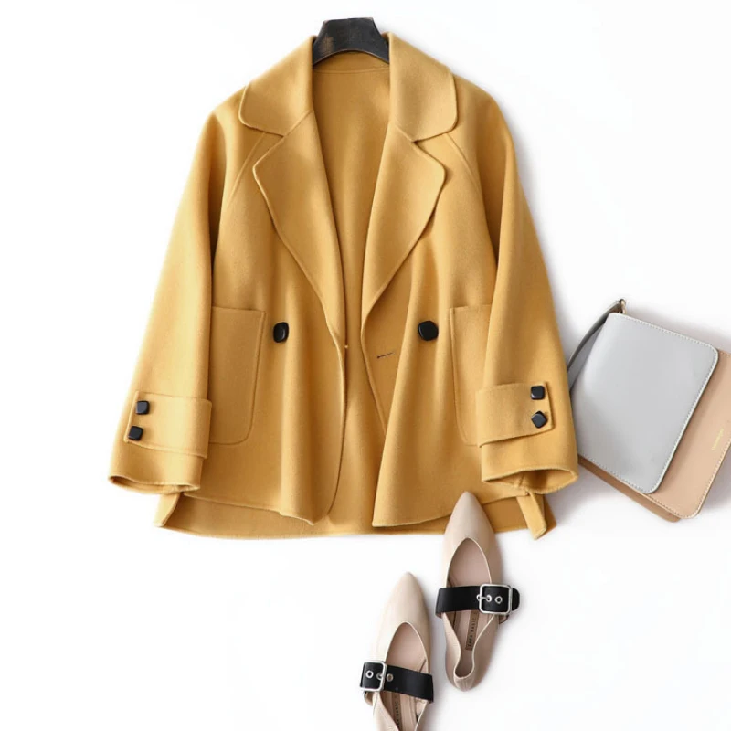 

Women Elegant Winter Wool Overcoat Loose Double side Woolen Coat Cardigan