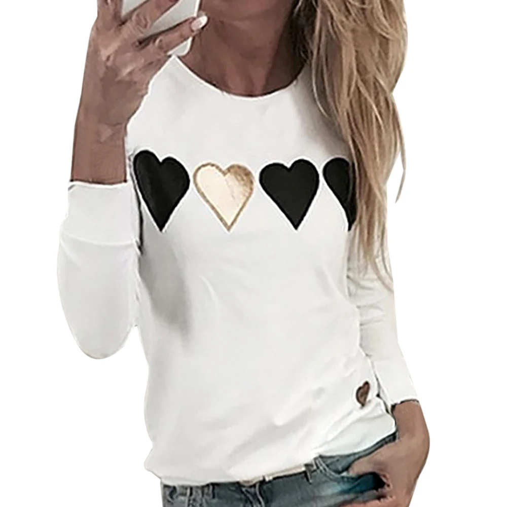 LASPERAL Fashion Women's Casual Sweatshirt Womens Long Sleeve Heart Print Hoodie Sweatshirt Jumper Hooded Pullover Tops - Цвет: white