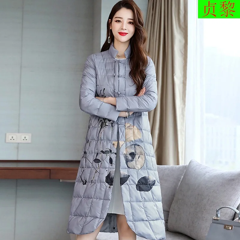 

2018 Winter New Style WOMEN'S Dress Korean-style Ethnic-Style Mid-length Thin down Jacket Cotton-padded Clothes off Season Cotto