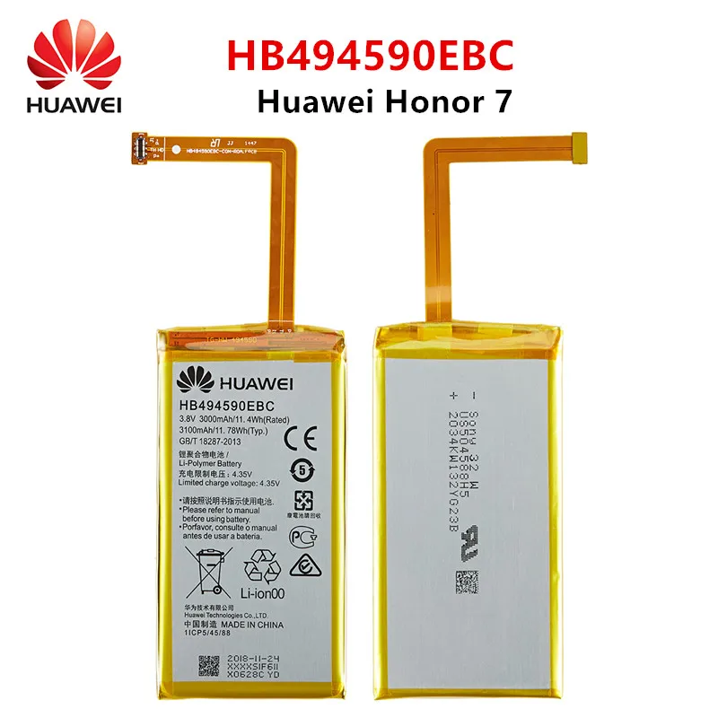 

Hua Wei 100% Orginal HB494590EBC 3000mAh Battery For Huawei Honor 7 Glory PLK-TL01H ATH-AL00 PLK-AL10 Replacement Batteries