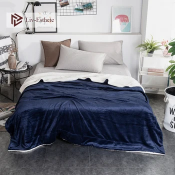 

Liv-Esthete Dark Blue Warm Sherpa Blanket Portable Car Throw Bed Sofa Blanket Bed Fleece Throw Funny Plush Bedspreads Wholesale