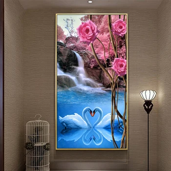 

5D Diamond Painting By Numbers Full Square Porch Swan Rose Cross Stitch Diamond Mosaic Kits Art Pictures Home Decor For Adult