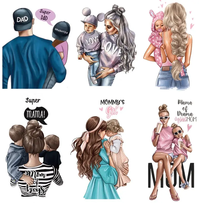 Russian Mom&Father Patches For Clothing DIY T-shirt Patches Iron On Heat Transfers Daughter&Son