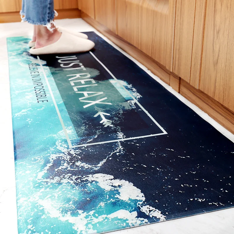 Modern European Style PU Leather Anti-Oil Pollution Kitchen Floor Mat Household Strip Environmentally Friendly Waterproof Anti-s