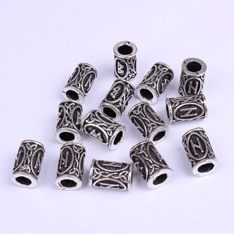 Viking Runes Set Loose Beads Spacer Beads rune beads 10pcs 24 Designs Fit Beards or Hair TIWAZ TYR Sol rune Odal Futhark Rune DIY Jewelry