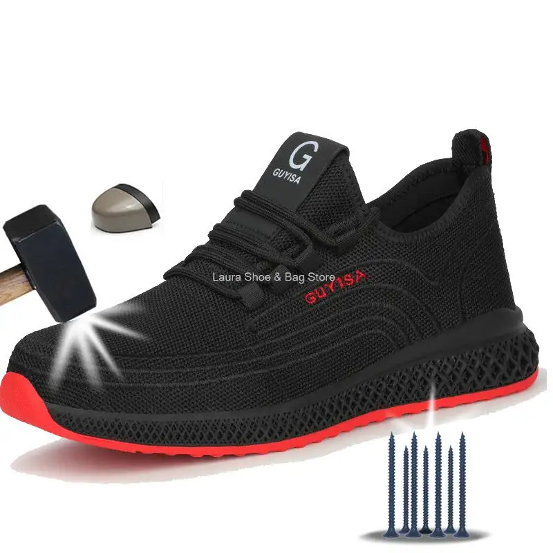 Men Safety Shoes Air Mesh Steel Toe Sneakers Work Shoes Breathable Male Puncture-Proof Safety Boots Safeti Footwear