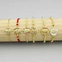 Регулируемый 10 шт./лот CZ браслет ювелирные изделия, красная веревка с цепочкой деликатный коннектор CZ, модный кубический циркон религиозный Шарм Браслет
