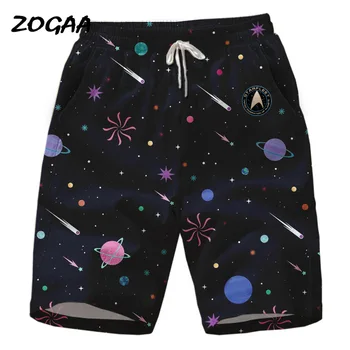 

ZOGAA 2020 professional peach skin polyester men's beach pants 3D digital printing five-point pants starry sky