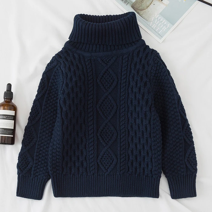 Вязаный пуловер в Корейском стиле для мальчиков и девочек; осенне-весенний свитер; Нейтральный пуловер с высоким воротником; одежда для маленьких девочек