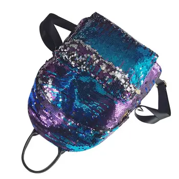 

NEW-Girls Small Sequin Backpack Glitter Bling Rucksack for School Women Shiny Casual Daypack (Blue)