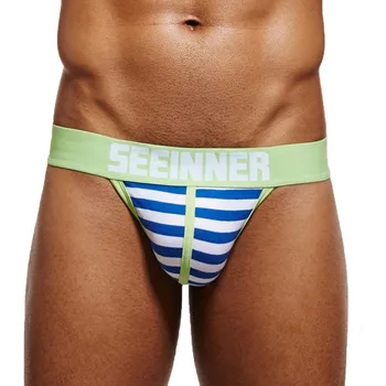 

Mens Sexy Underwear Shorts Underpants Striped Prints Soft Cotton Briefs Panties Ropa Interior Hombre Gay Low waist Bulge Pouch