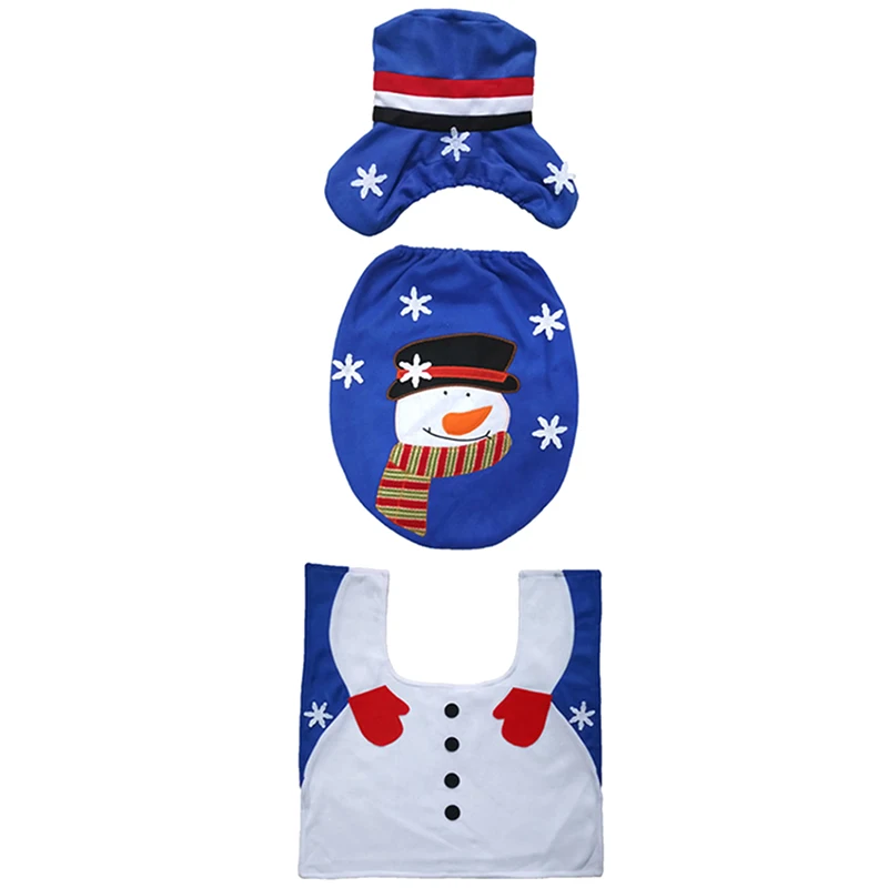 

Christmas Bathroom Products 3Pcs/Set Xmas Decoration Blue Snowman Toilet Seat Cover and Rug Bathroom New Year Home Decorations
