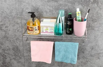 

Bathroom Stainless Steel Towel Rack Wall-mounted Corner Shelf Organizer Holder Bathroom with Suction Cup Towel Hanger
