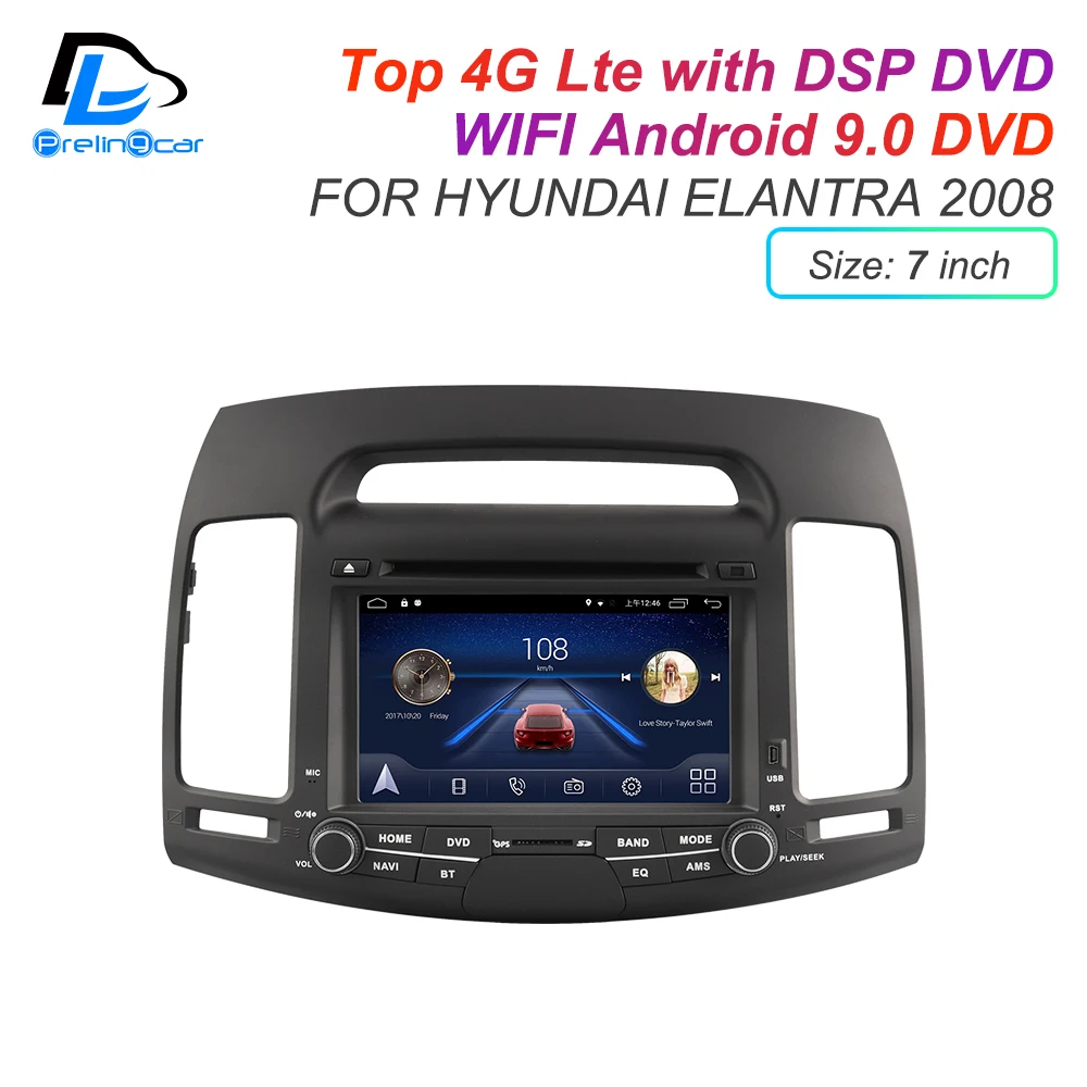 Excellent IPS screen DSP sound Android 9.0 2 DIN 4g Lte radio For hyundai elantra 2008 2011 2014 years GPS DVD player stereo navigation 1