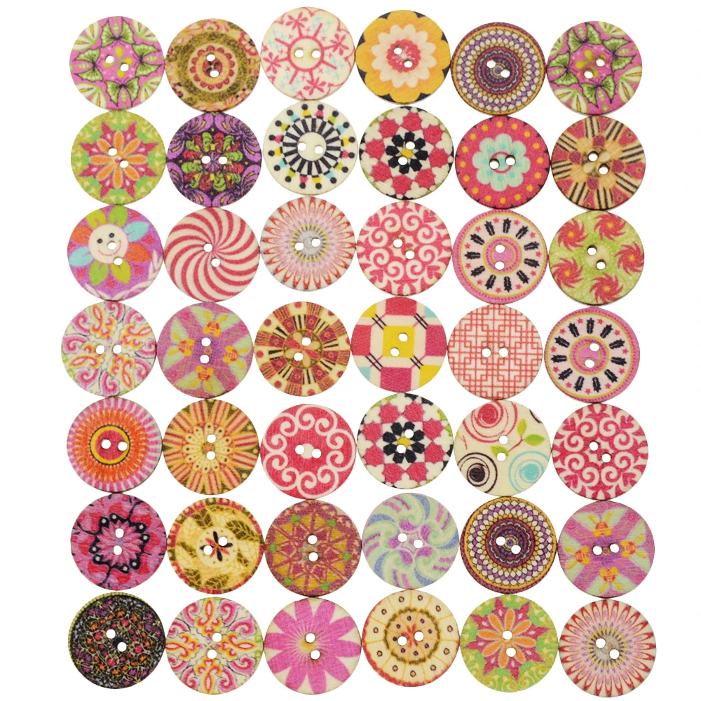 

100pcs Bags Of 20mm Retro Wood Round Buttons Colorful Painted 2 Holes For Clothes Hole Buttons