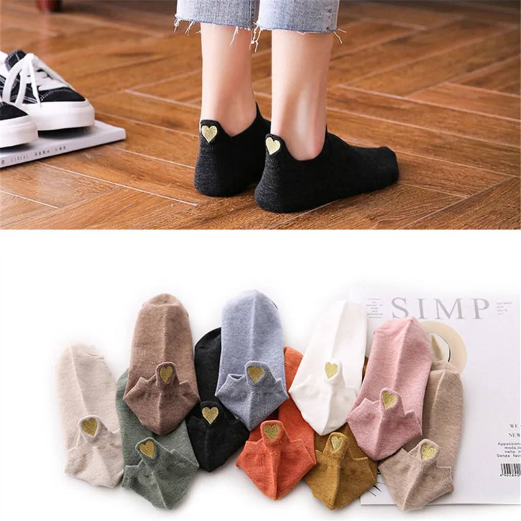 Женские короткие носки в стиле Харадзюку, повседневные Модные хлопковые носки с необычным сердцем, короткие милые спортивные носки из хлопка