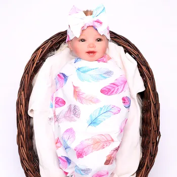 

Newborn Infant Baby Cute Sleeping Bags Blanket Soft Cotton Cartoon Animal Floral Printed Swaddle Muslin Wrap+Headband 2pcs Set