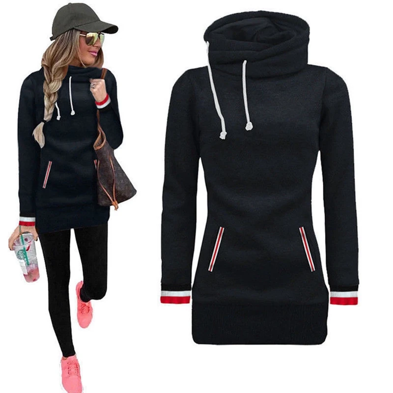  Winter Warm Turtleneck Collar Harajuku Hoodies Women Long Sleeve Drawstring Sweatshirt With Pockets