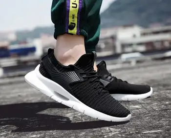 

Nice Spring Summer New Men Handsome Flyknit Stripe Mesh Breathable Street Trend Casual Sport Shoes