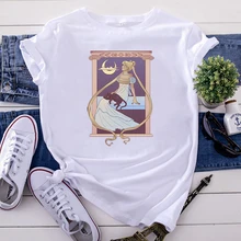 Cheap T-Shirt Japanese Moon And Girl Cartoon Fashion T Shirts For Women Fashion Oversized Women'S Tshirts Casual Lovely Woman Tops