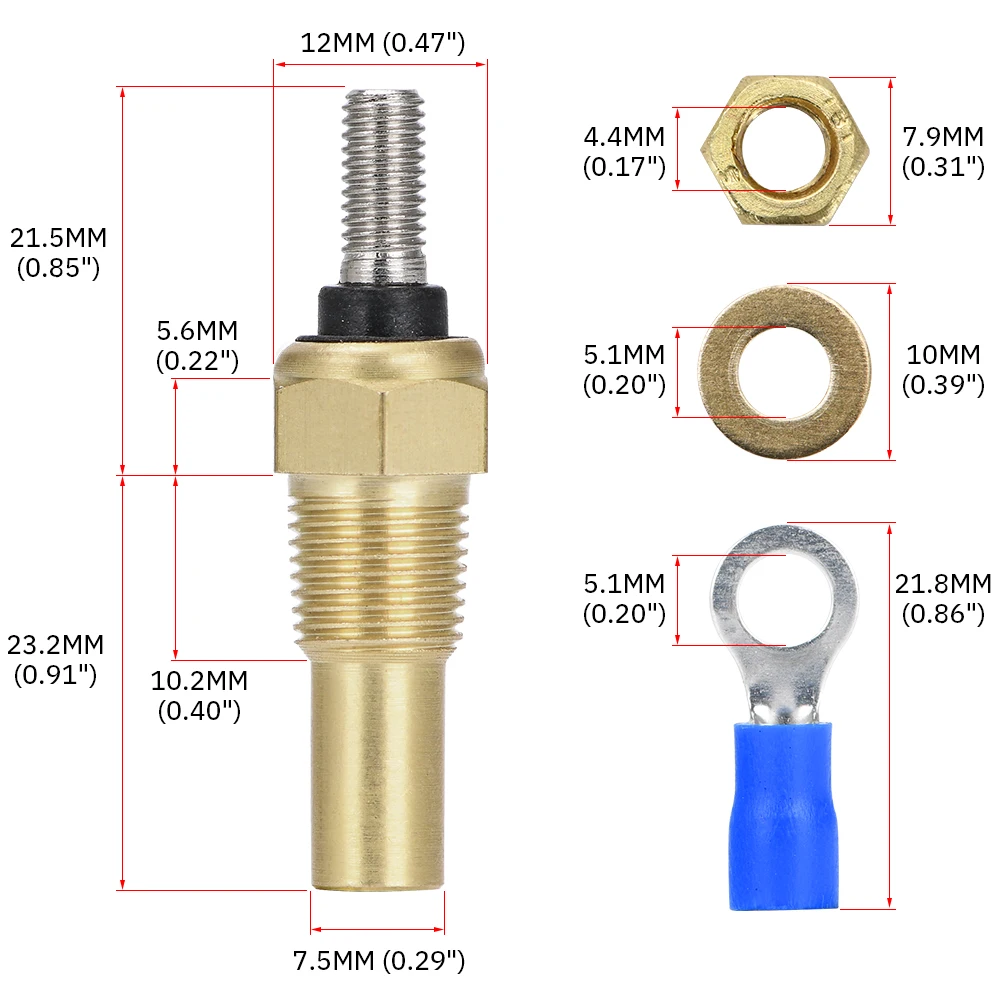 2 Pieces 12V 1/8 NPT Racing Car Oil Temp Sensor Water Temperature Sensor Water Temp Gauge