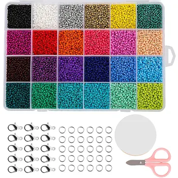 

24000 Pcs Multicolor 2mm Pony Glass Seed Beads with Lobster Clasps, Open Jump Rings and Elastic Crystal String