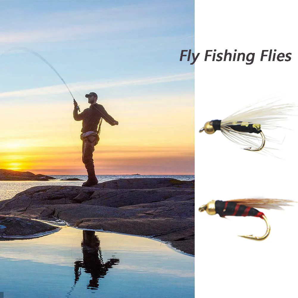 HONOREAL 10pcs/Box Fish Hook Slowly Sinking Salmon Trout Fish Accessories Fly Fishing Flies Simulation Baits Hook 0f