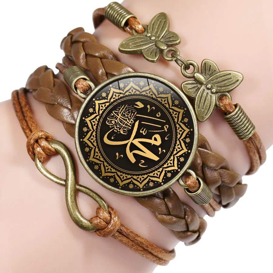 

Beads Men Women Handmade Vintage Classic Rope Multilayered Leather Bracelet Allah Time Gem Leather Beaded Jewelry Gift