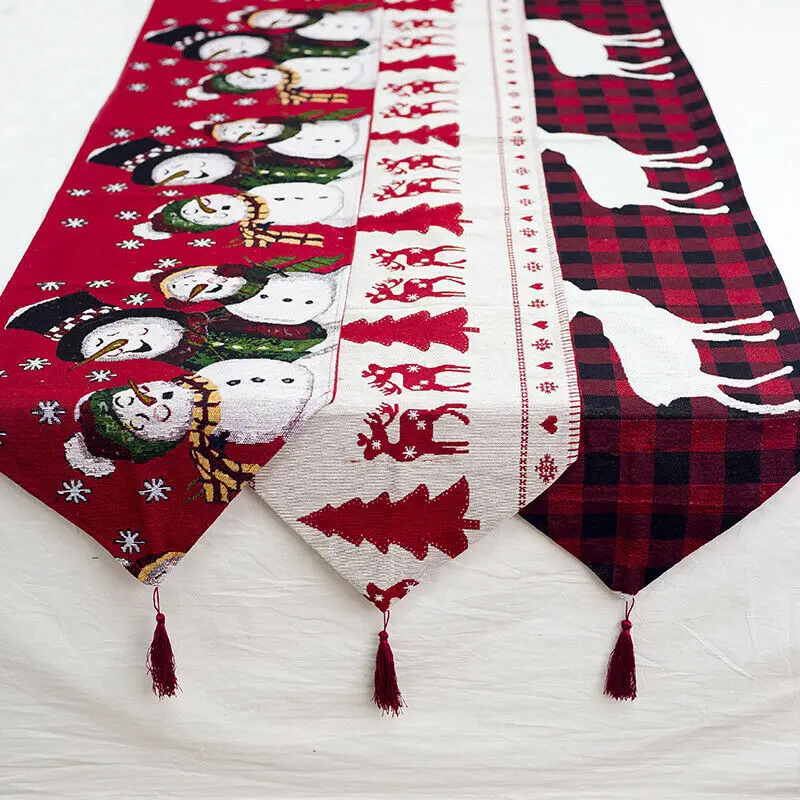 Christmas Table Runner Santa Claus Elk Snowman Design Decorative Tablecloth New Year Home Party Dec