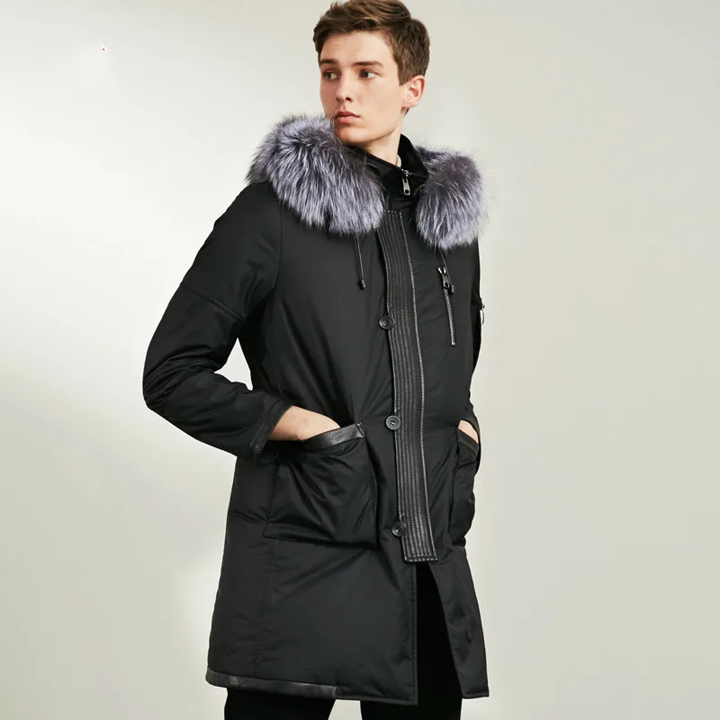 

Rabbit Coat Korean Fox Collar Duck Down Winter Jacket Men Real Fur Parka Streetwear Casaco D102 YY1159