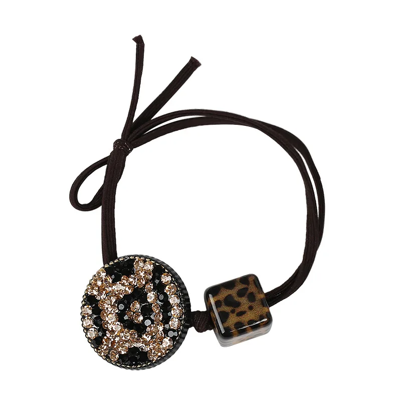 Модное леопардовое кольцо для волос чешское сверло смайлик со стразами резиновая повязка на голову веревка высокая эластичная веревка для волос - Цвет: 81-4