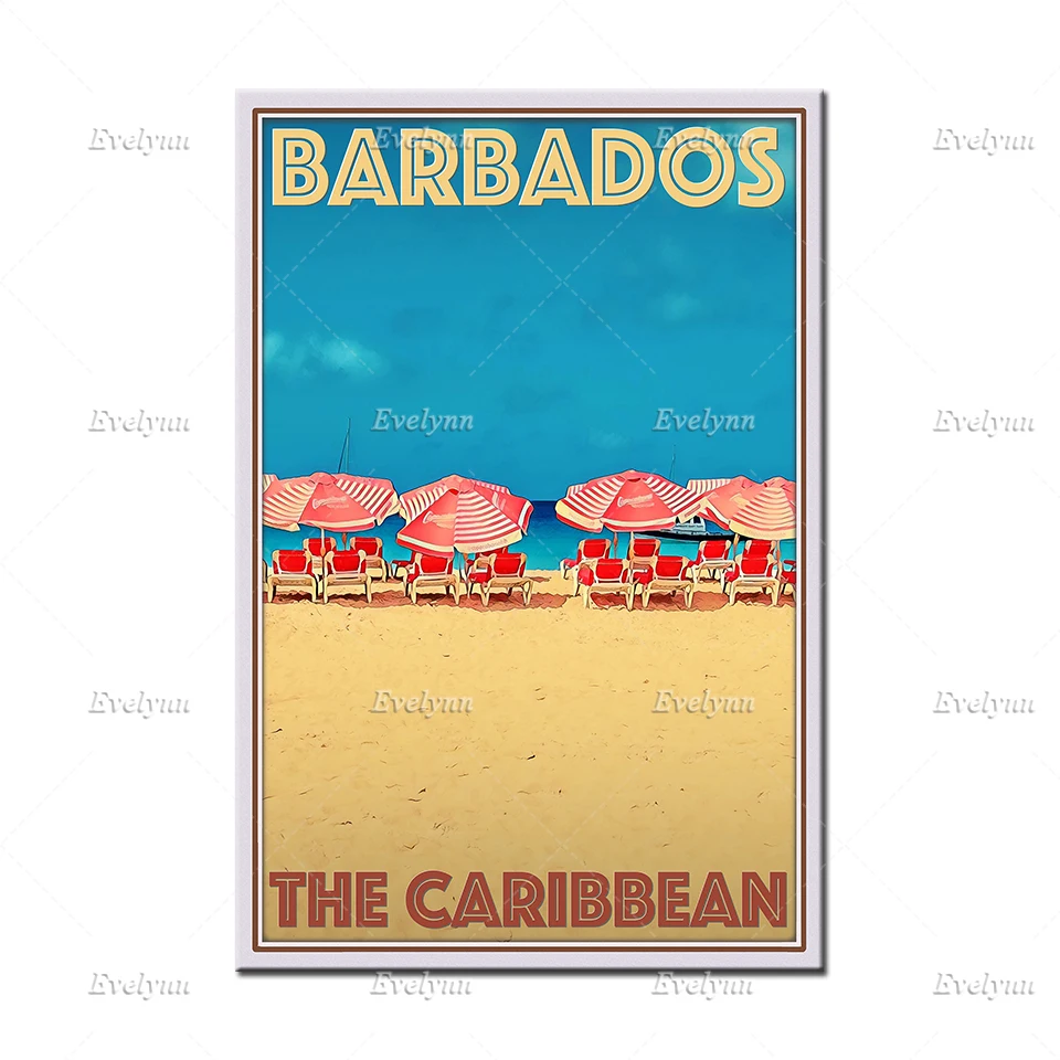 Barbados Caribbean Islands Stilts Sea Vintage Travel Advertisement Art Poster 