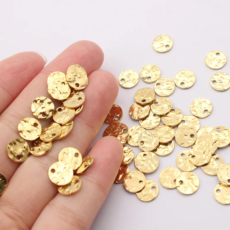 10pcs Stainless Steel Round Hammered Charms