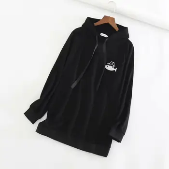 

Plus size solid black white cotton women loose Sweatshirts 2020 new spring autumn embroidery hoodies pullover tops female