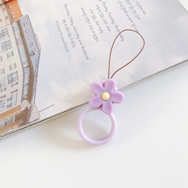 Милый цветок силиконовый брелок Lanyards палец кольцо ремень аксессуары для мобильного телефона Airpods чехол мультяшное украшение - Цвет: Purple