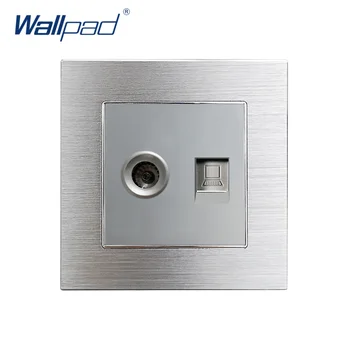 

Computer & Television Socket Wallpad Grey Aluminum Alloy Panel Electric Wall TV & Data Socket Electrical Outlets For Home