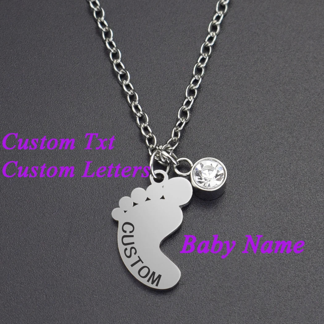 

Fashion Baby Foot Shape Custom Pendant Necklace DIY Engraved Baby's Name Personalized Metal Lettering Jewelry Gifts