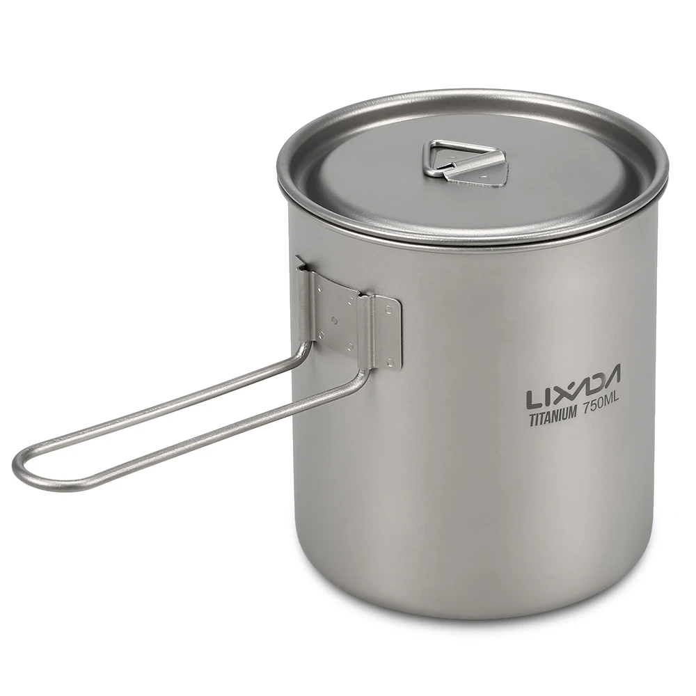 

Lixada 750ml/500ml Outdoor Tableware Picnic Cookware Camping Stove Camping Titanium Pot Water Cup with Detachable Handle