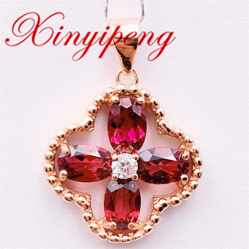 

Xin Yipeng тонкой драгоценный камень ювелирные украшения, покрытие из настоящего S925 стерлингового серебра с покрытием из розового золота, инкрустированные подвеска в форме натурального граната юбилей вечерние для женщин