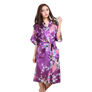 

Printed Peacock Women's Robes Women's Summer Long Cardigan Robe Thin Model Silk Japan Kimono Robe Robe Bathrobe