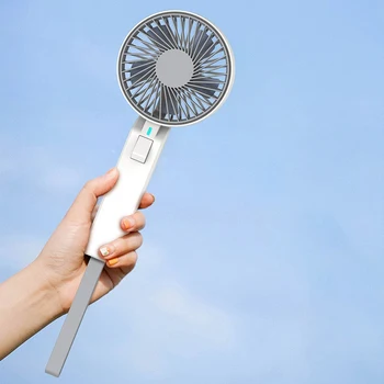 

2000MAh Handheld Fan Portable Personal Mini Desk Table Fan with Lanyard USB Rechargeable 5 Speed Adjustable Fan White