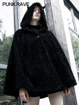 

PUNKRAVE Lazy Wind Loose Plush Coat Female Hooded Long-sleeved Shirt Autumn Dark Cardigan Cloak