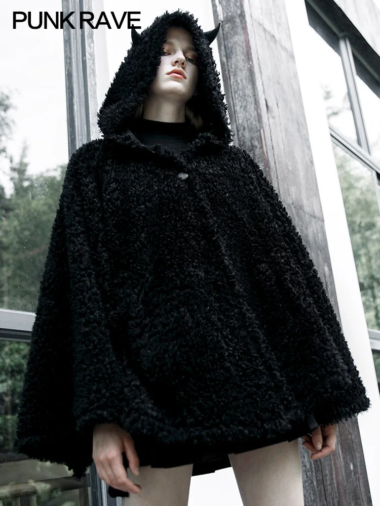 PUNKRAVE свободное плюшевое пальто женская рубашка с капюшоном и длинными рукавами