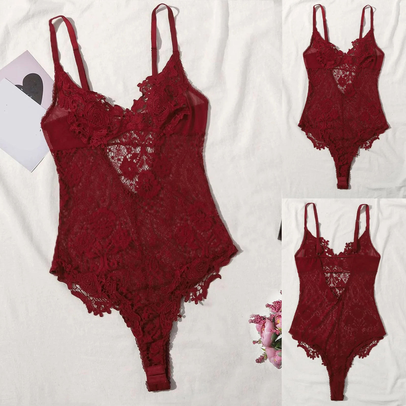 Женская пижама сексуальное Новое кружевное нижнее белье боди красный комбинезон
