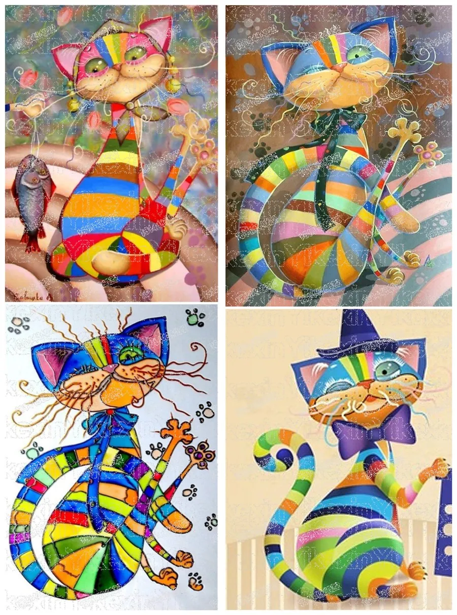 5D Diamond Painting Colour Cat Cross Stitch DIY Embroidery Full scenery rhinestones Home Decor love gift | Дом и сад